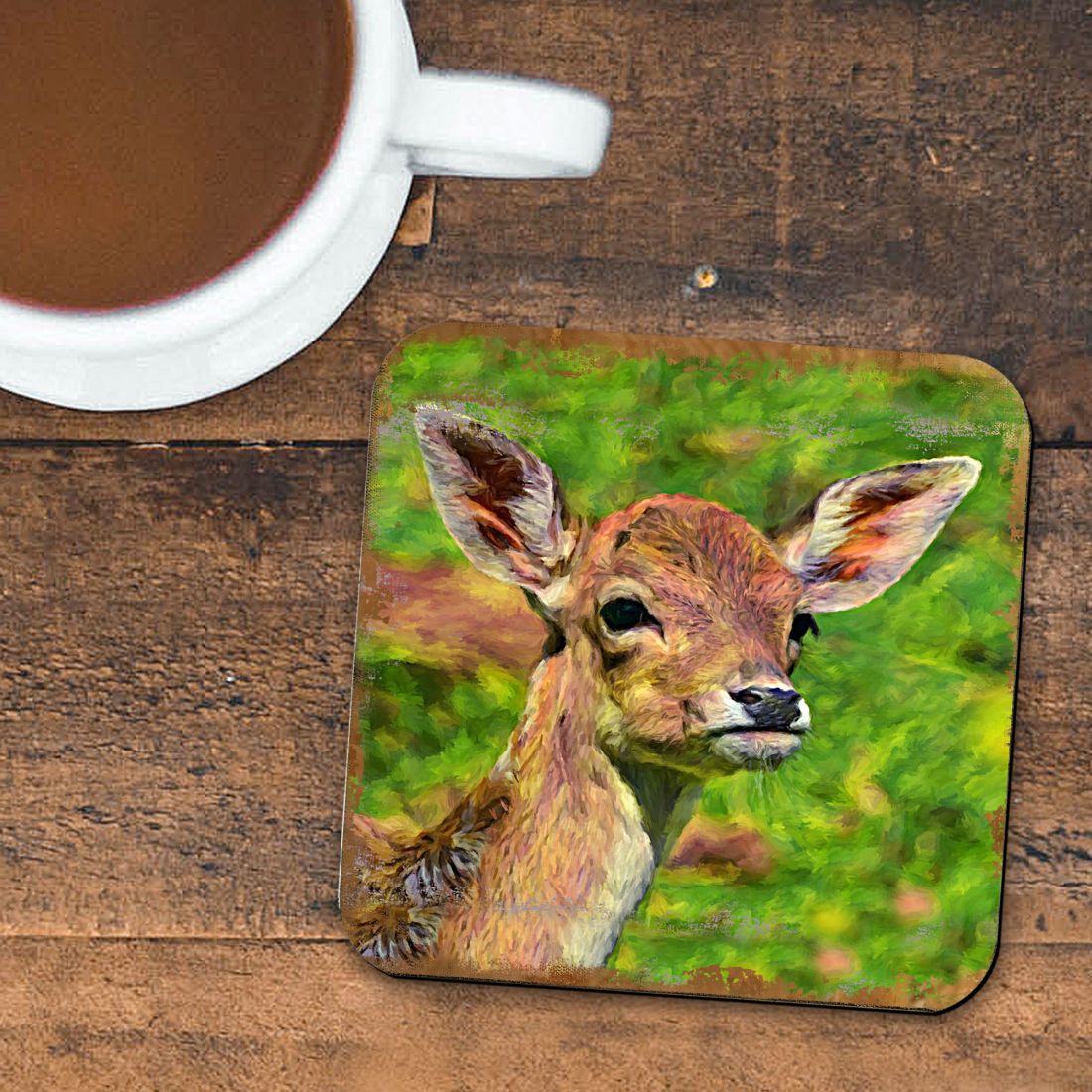 Deer Face Wooden Cork Coasters Gift Set of 4 by Nature Wonders - Nature Wildlife Decor  - 95288C-S4