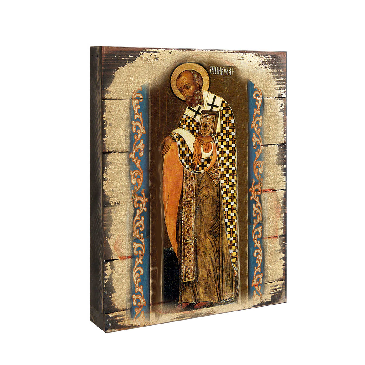 Icono sagrado ortodoxo religioso de madera de San Nicolás bañado en oro - Decoración inspiradora - 85033