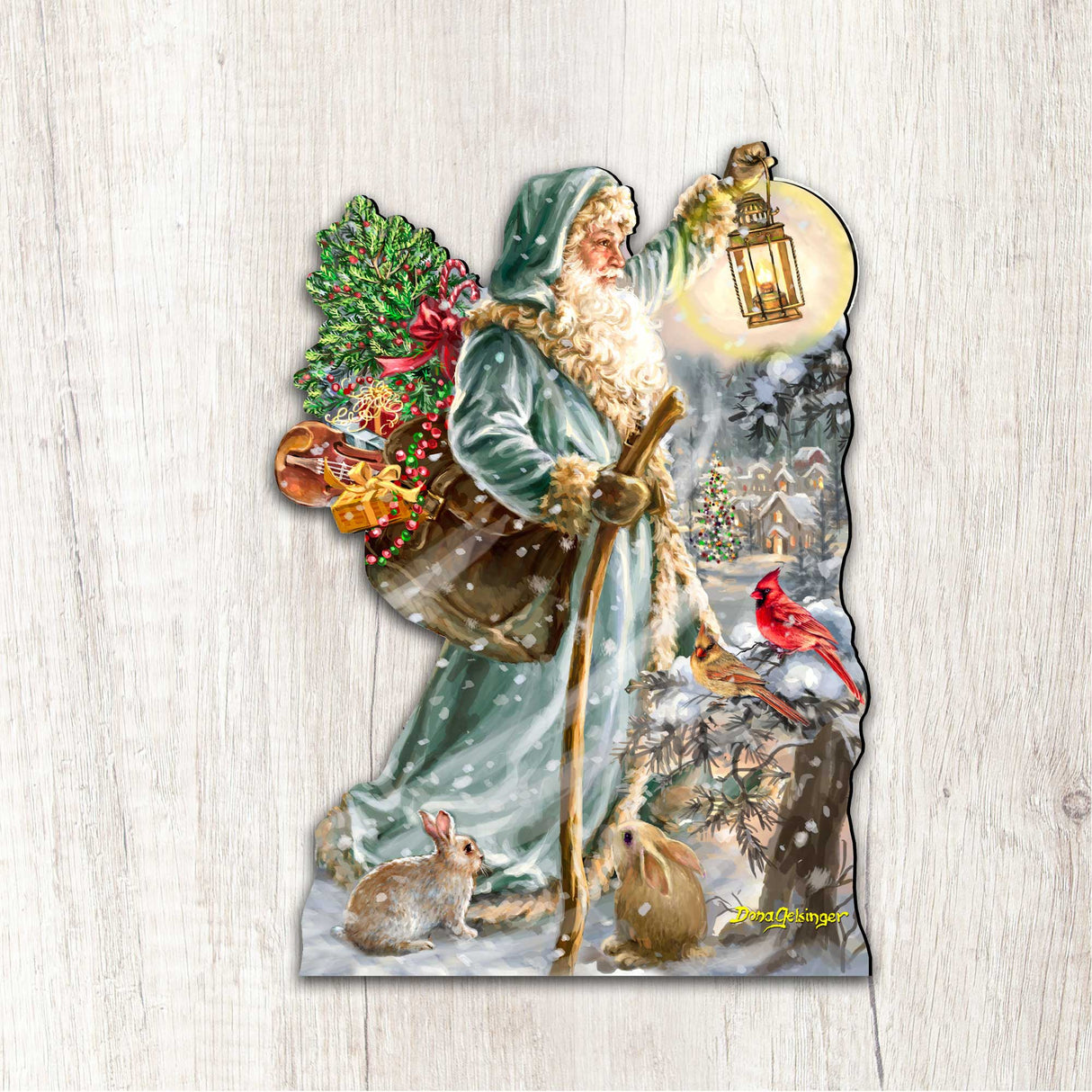 Decoración navideña para puerta con San Nicolás de D. Gelsinger - Decoración navideña con Papá Noel y muñeco de nieve - 8461067H-DG