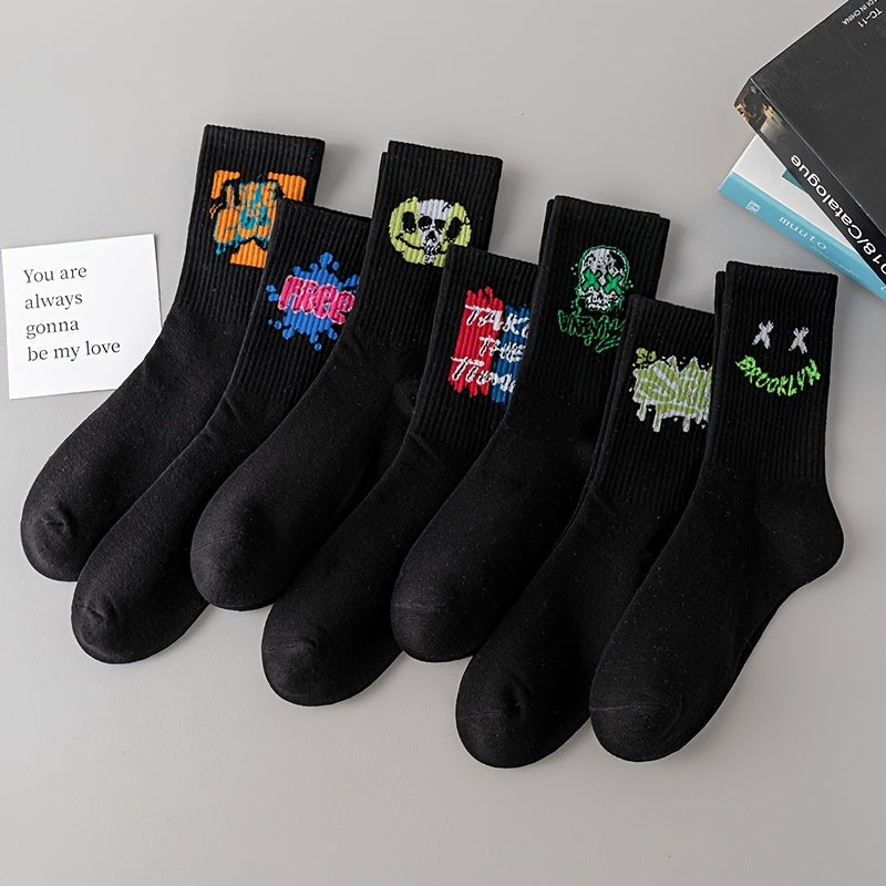 3/6/8/10/12 paires de chaussettes mi-longues avec graffitis et peinture au pistolet pour une mode, un confort et une durabilité personnalisés
