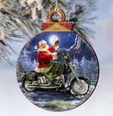 Santa Motorcycle Rider Wooden Ornaments by Gelsinger - Christmas Santa Snowman Decor - 8021029-1553