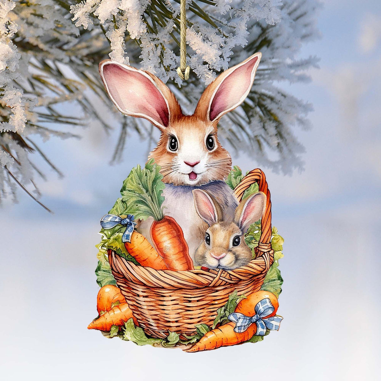 Easter Bunnies with Carrots Wooden Ornaments by G. DeBrekht Easter Spring Decor - 8652773