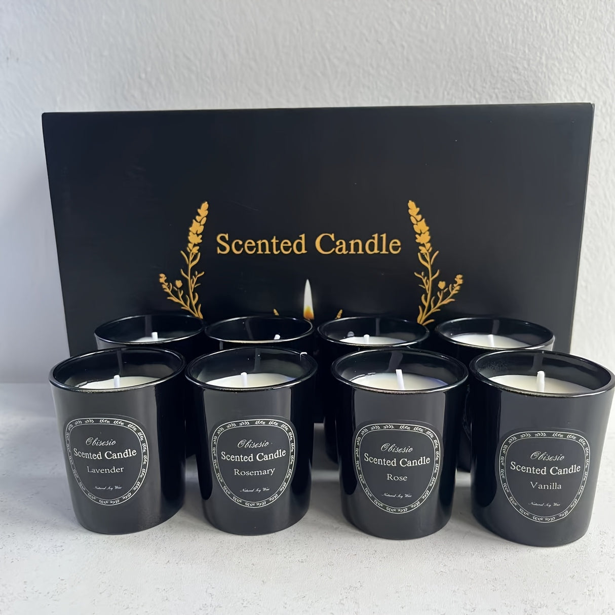 Coffret cadeau de 8 bougies parfumées au soja - Parfums citron, lavande, rose, vanille, jasmin, menthe, gardénia et romarin - Pour une utilisation en intérieur - Cadeau idéal pour les fêtes et les occasions spéciales - Idéal pour les femmes et les hommes