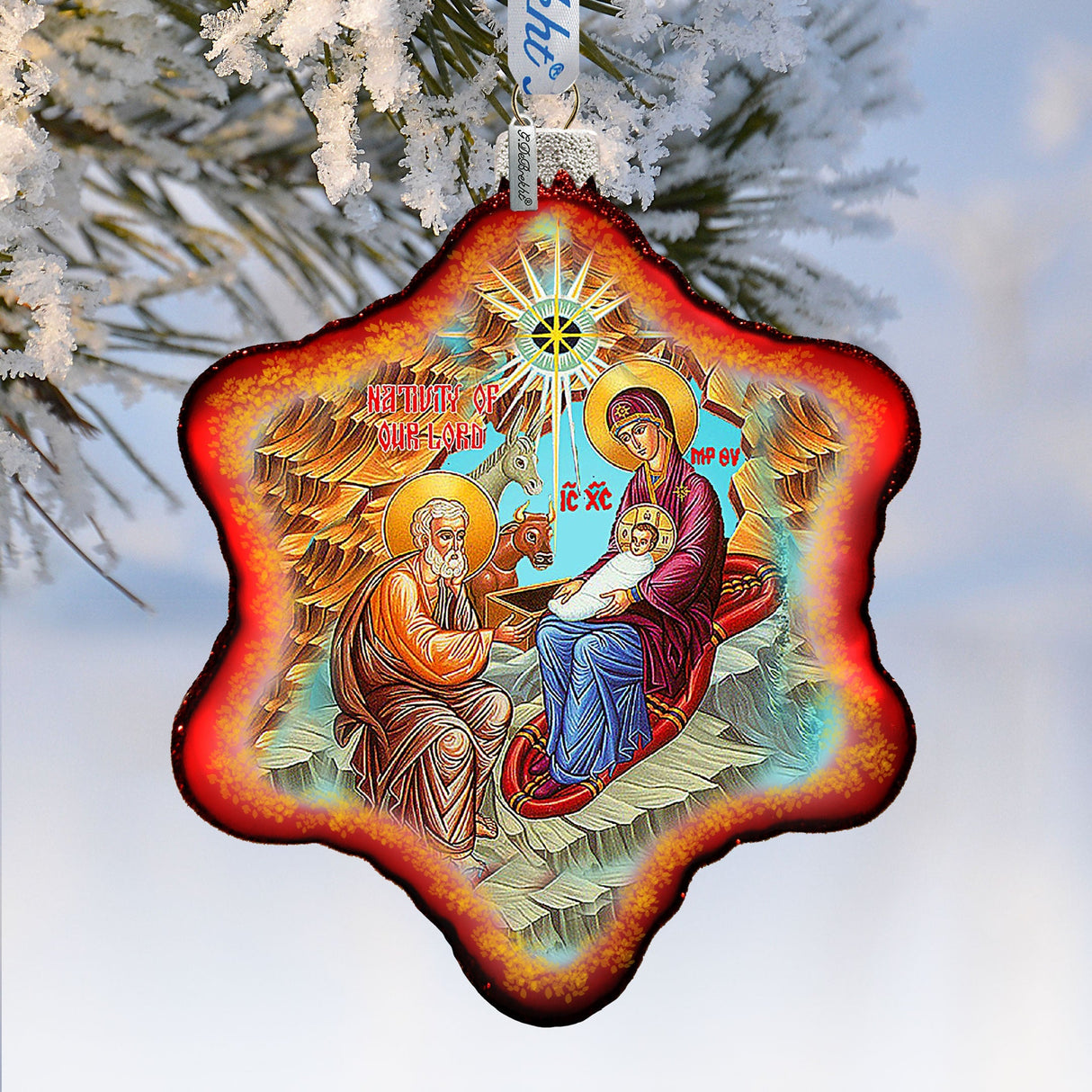 One-of-a-Kind Orthodox Nativity Snowflake Glass Ornament by G. Debrekht - Nativity Holiday Decor - 754-048