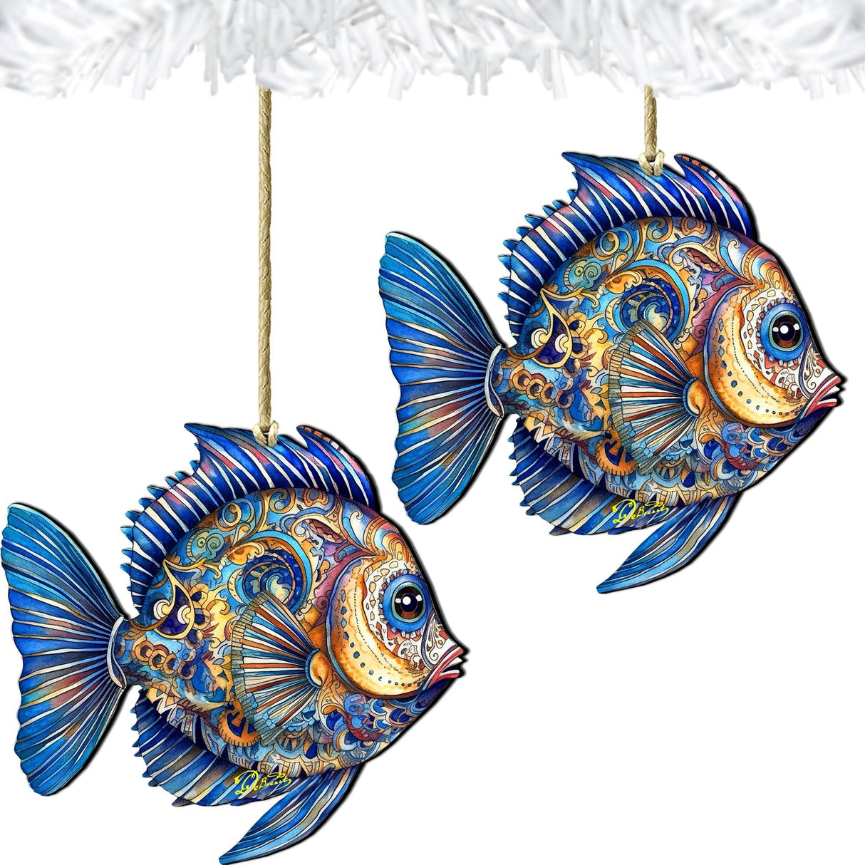 Adornos costeros navideños - Adornos de madera con forma de pez turquesa de G.Debrekht Coastal Holiday Decor - 8688305