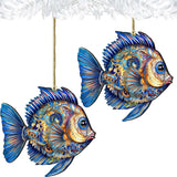 Adornos costeros navideños - Adornos de madera con forma de pez turquesa de G.Debrekht Coastal Holiday Decor - 8688305