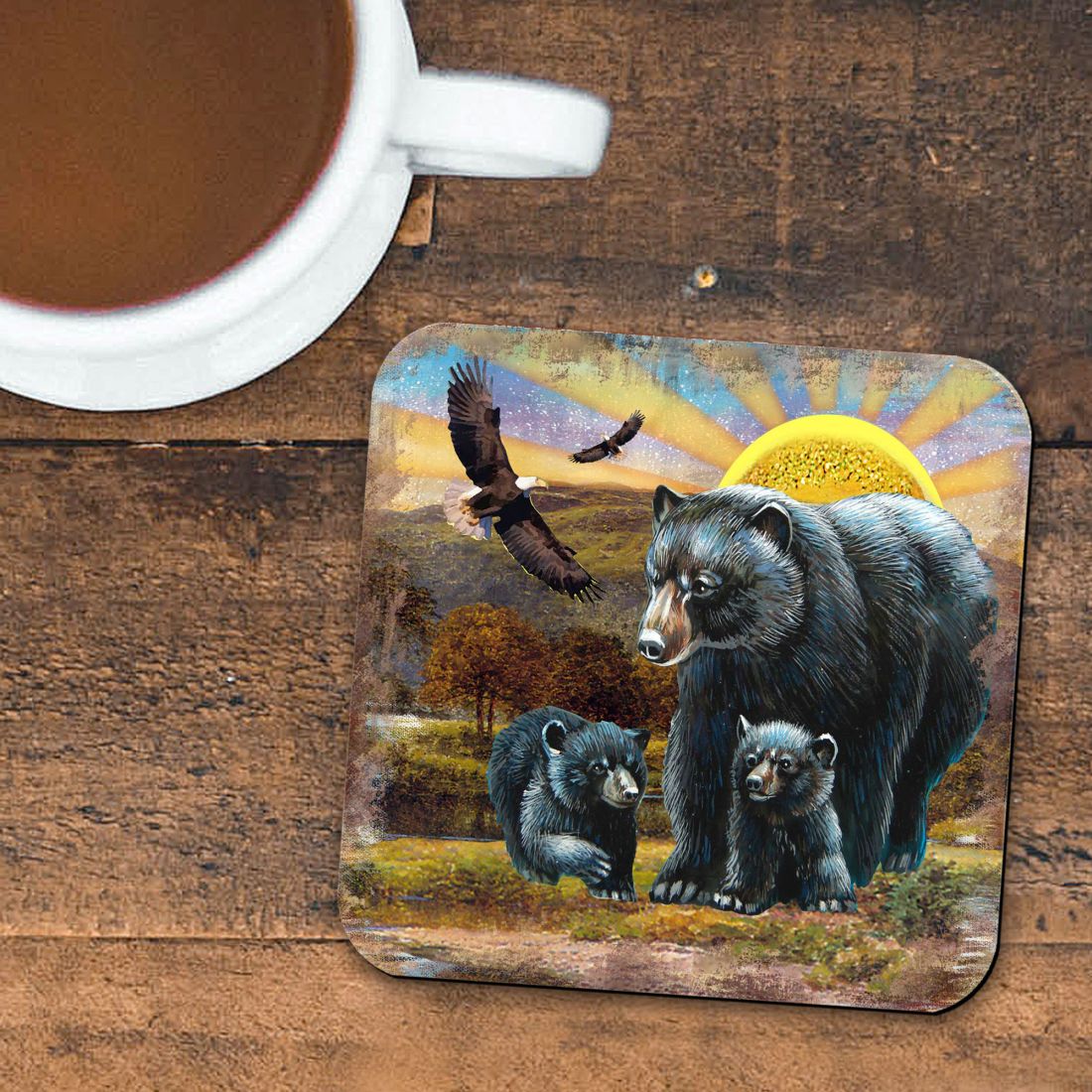 Bears Wooden Cork Coasters Gift Set of 4 by Nature Wonders - Nature Wildlife Decor  - 95214C-S4