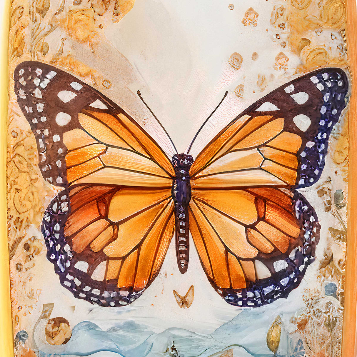 Orange Monarch Butterfly Surfboard Coastal Wall Art by G. DeBrekht - Coastal Holiday Decor - 8490110HS