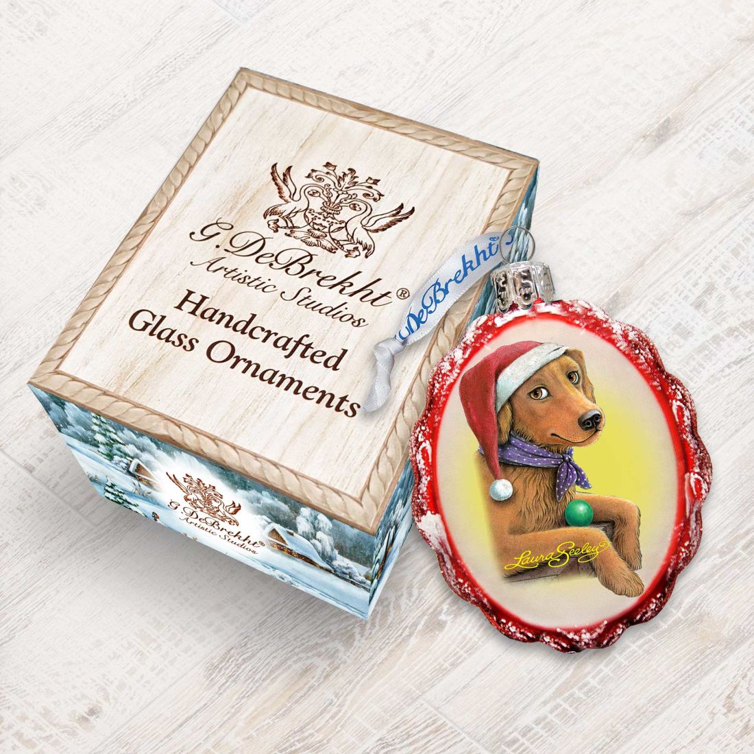 Flowers Fetch Fun Mercury Glass Ornament by Laura Seeley - Pets Dog and Cats Decor - 779218-LS