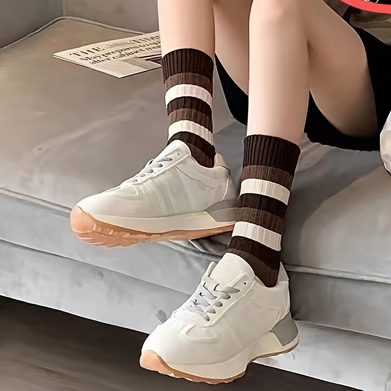 1 par de calcetines térmicos suaves y cómodos a rayas, modernos, informales, versátiles y absorbentes del sudor para deportes al aire libre.