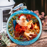 House Warming Santa Lg Glass Ornament in Blue by Gelsinger - Christmas Décor - 73924B-DG
