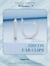 Sterling Silver S925 Simple Zircon Ear Clip White Gold Plated Smooth - Lootquake