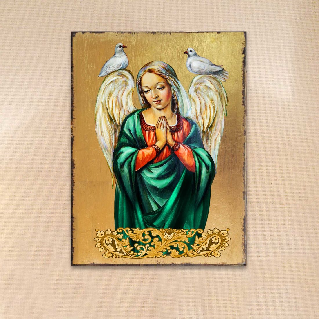 Ángel rezando de madera chapado en oro, icono religioso cristiano sagrado - Decoración inspiradora - 85026
