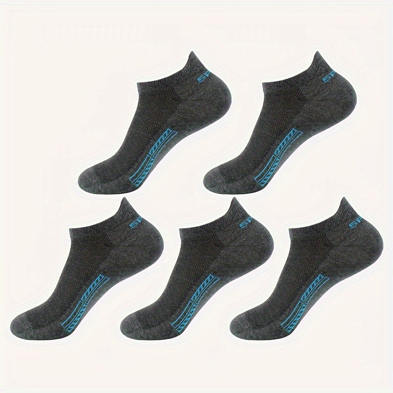 5 pares de calcetines tobilleros lisos para hombre, cómodos, transpirables, suaves y absorbentes del sudor, ideales para exteriores.