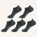 5 pares de calcetines tobilleros lisos para hombre, cómodos, transpirables, suaves y absorbentes del sudor, ideales para exteriores.