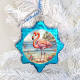Nautical Christmas Ornaments - Flamingo Keepsake Glass Ornaments by G. Debrekht - Coastal Holiday Decor - 777394