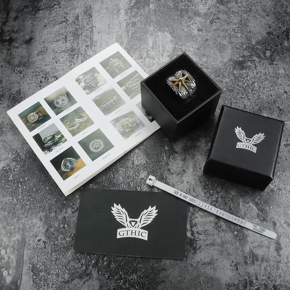 Anillo de acero inoxidable con estrella de plumas