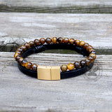 Feather Tiger’s Eye Leather Beaded Bracelet