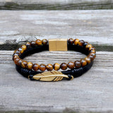 Feather Tiger’s Eye Leather Beaded Bracelet