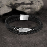 Feather Tiger’s Eye Leather Beaded Bracelet
