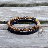 Feather Tiger’s Eye Leather Beaded Bracelet