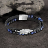 Feather Tiger’s Eye Leather Beaded Bracelet