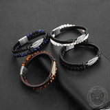 Feather Tiger’s Eye Leather Beaded Bracelet