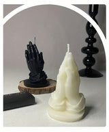 Bougie d'aromathérapie en cire de soja - Motif mains en prière, décoration intérieure scintillante, bougie parfumée à mèche unique pour la méditation et la relaxation