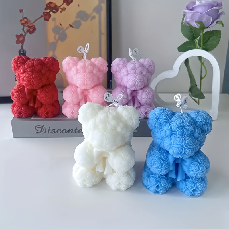 Molde de silicona 3D con forma de mariposa y rosa, herramienta artística para hacer velas perfumadas, jabón, decoración de San Valentín, molde de cera, forma de oso.