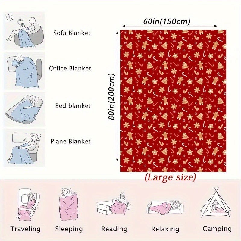 Couverture de Noël, bonhomme en pain d'épices rouge, plaid doux et chaud pour canapé, bureau, lit, camping, voyage, cadeau polyvalent pour toutes les saisons.