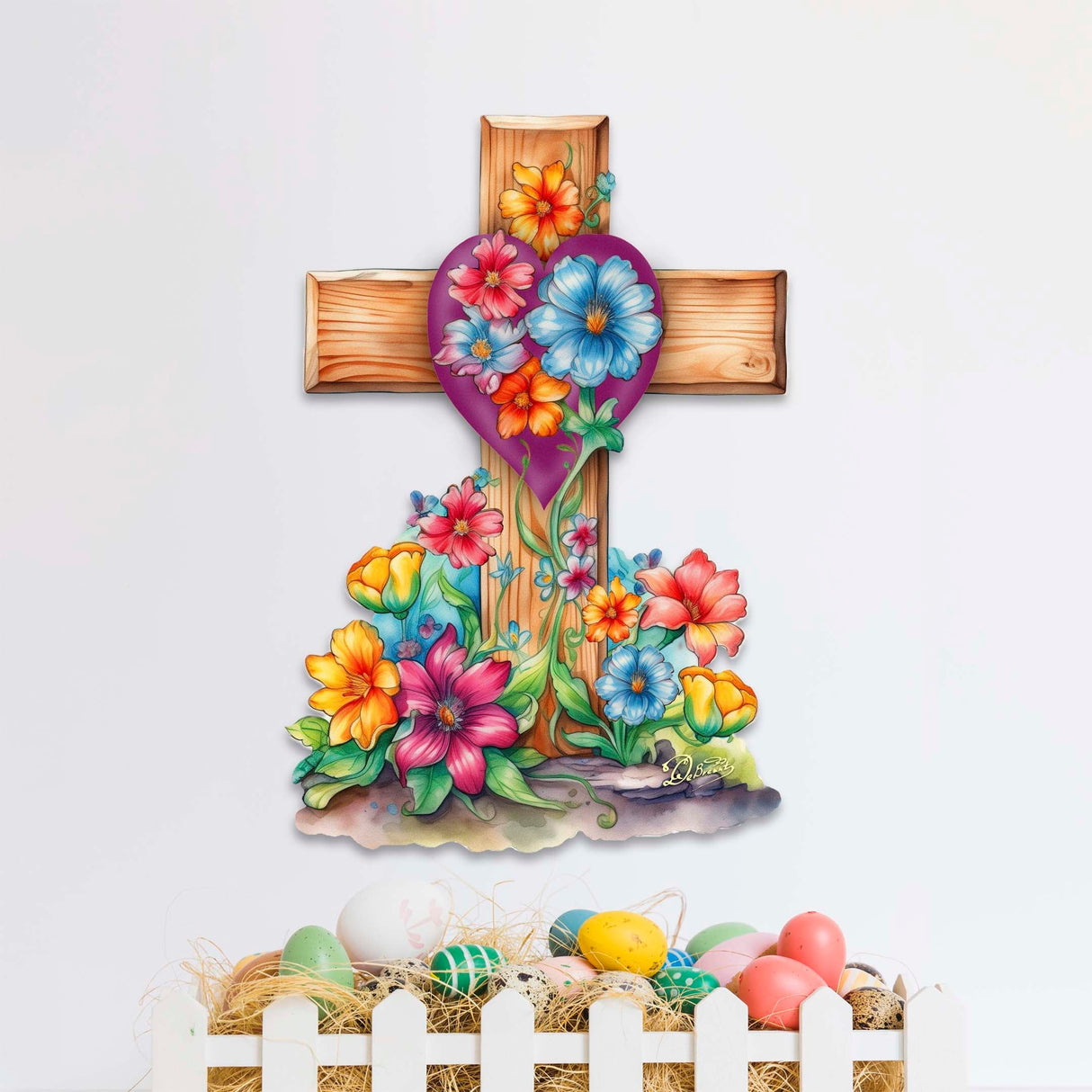 Easter Floral Cross Holiday Door Decor by G. Debrekht - Easter Spring Decor - 8688166H