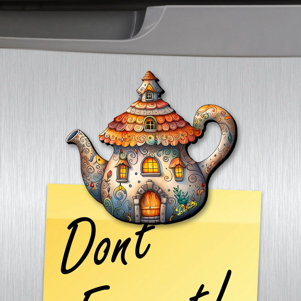 Juego de 6 imanes decorativos de madera con forma de tetera de G. Debrekht - Love Family Decor - 8090072G-S6