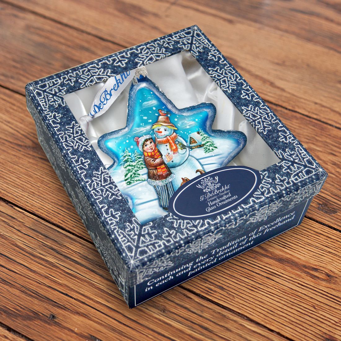 Build A Snowman North Star Glass Ornament by G. DeBrekht - Christmas Santa Snowman Decor - 755-009