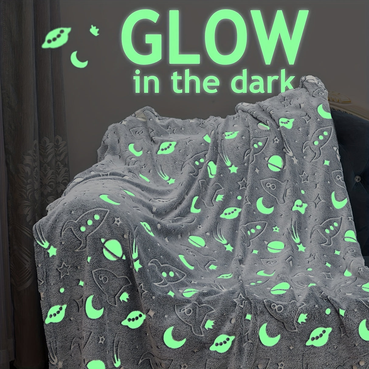 1 manta espacial vibrante que brilla en la oscuridad - Franela suave para ropa de cama infantil - Acogedora decoración para sofá cama y sala de estar con diseño de cielo estrellado - Regalo de cumpleaños perfecto para niños y niñas