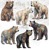 Bear Parade Decorative Wooden Clip-on Ornaments Set of 6 by G. Debrekht - Wildlife Decor - 8090106C-S6