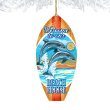 Dolphins Surfboard Wooden Ornaments by G. DeBrekht - Coastal Holiday Decor - 8114070