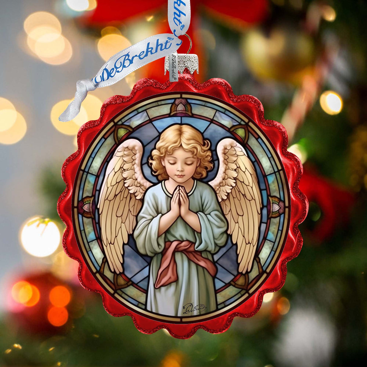 Little Angel Wreath Glass Ornament by G. Debrekht - Nativity Holiday Décor - 759-055