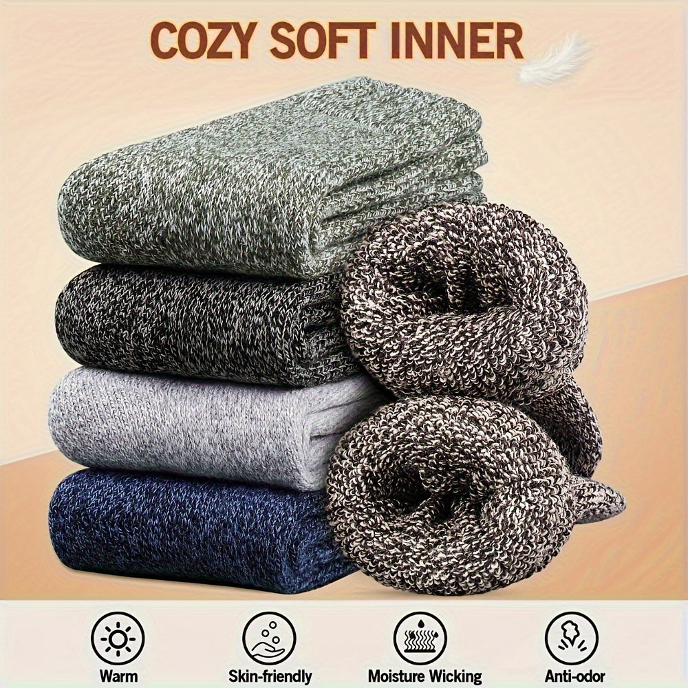 Lot de 5 paires de chaussettes chaudes en laine mérinos pour homme et femme, idéales pour les activités hivernales de plein air, la randonnée, le trekking, le camping et la pêche.