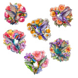 Juego de 6 imanes decorativos de madera con forma de colibrí de G. Debrekht - Decoración de vida silvestre - 8090140G-S6