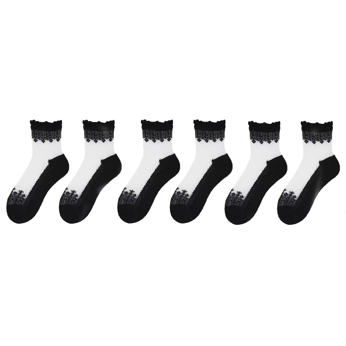 6 pares de calcetines deportivos suaves y transpirables con encaje de retazos: calcetines de mujer hasta la pantorrilla con medias y calcetines cómodos para uso diario.