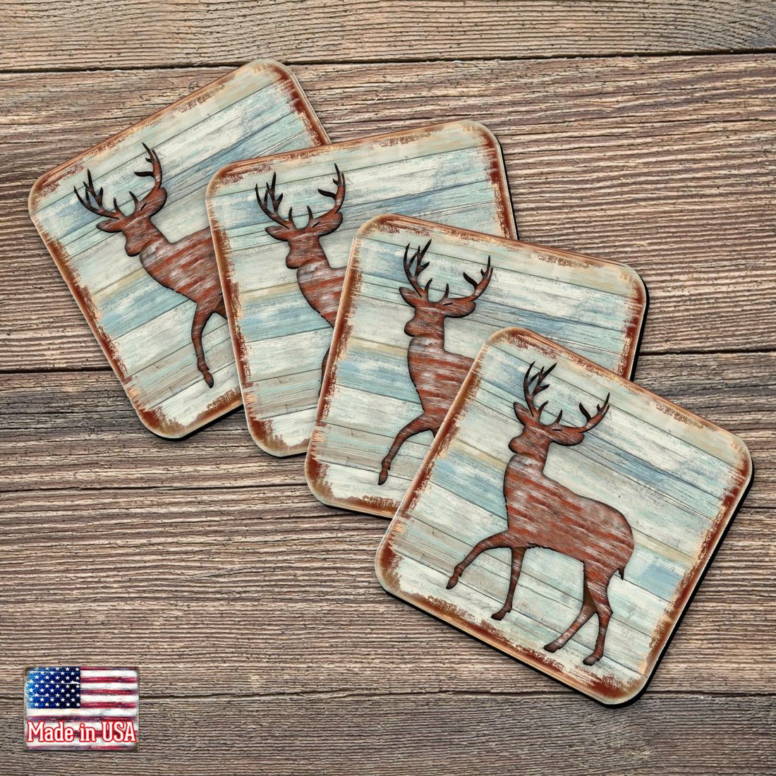 Deer Wooden Cork Coasters Gift Set of 4 by Nature Wonders - Nature Wildlife Decor  - 8198211-9C-S4