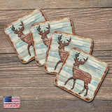 Deer Wooden Cork Coasters Gift Set of 4 by Nature Wonders - Nature Wildlife Decor  - 8198211-9C-S4