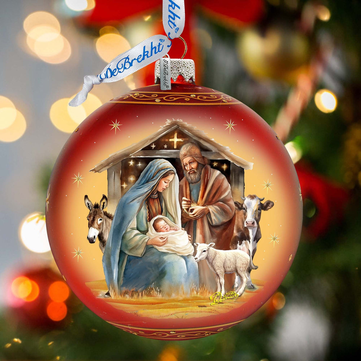 Born Under Bright Star Nativity Lg Glass Ornament by G. Debrekht - Nativity Holiday Decor - 73937