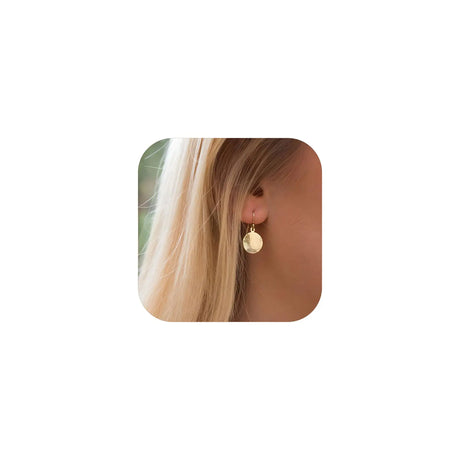 Gold Disc Dangle Earrings Gold Circle Earrings Circle Earrings Lightweight Hammered Disc Dangle Earrings Jewelry for Women (Wafer) - Lootquake