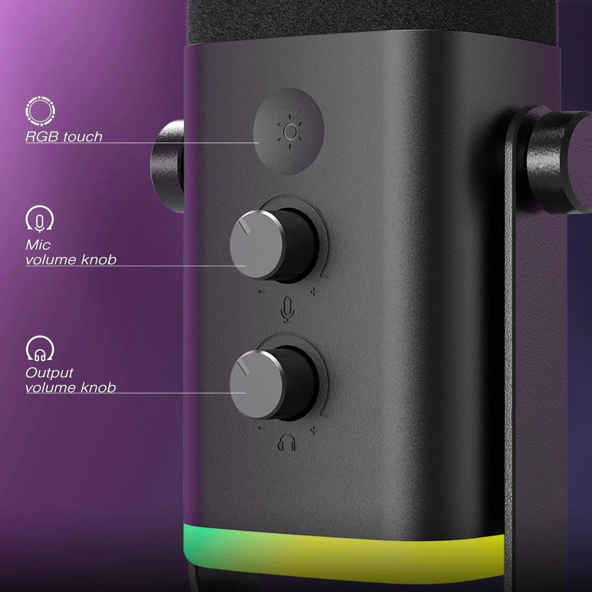 Dynamic USB/XLR Microphone with Touch Mute Button and Headphone Jack for PC and Gaming