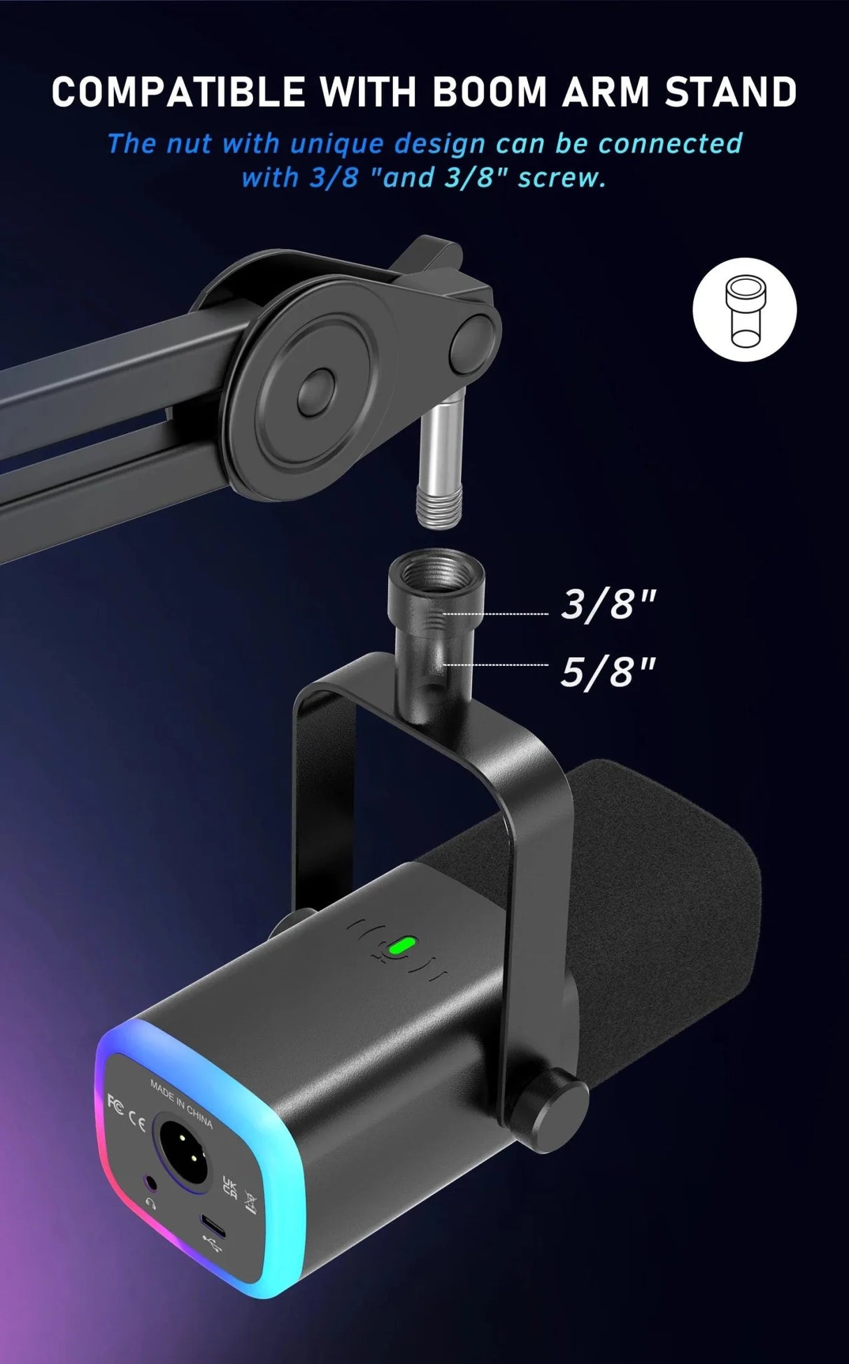 Dynamic USB/XLR Microphone with Touch Mute Button and Headphone Jack for PC and Gaming