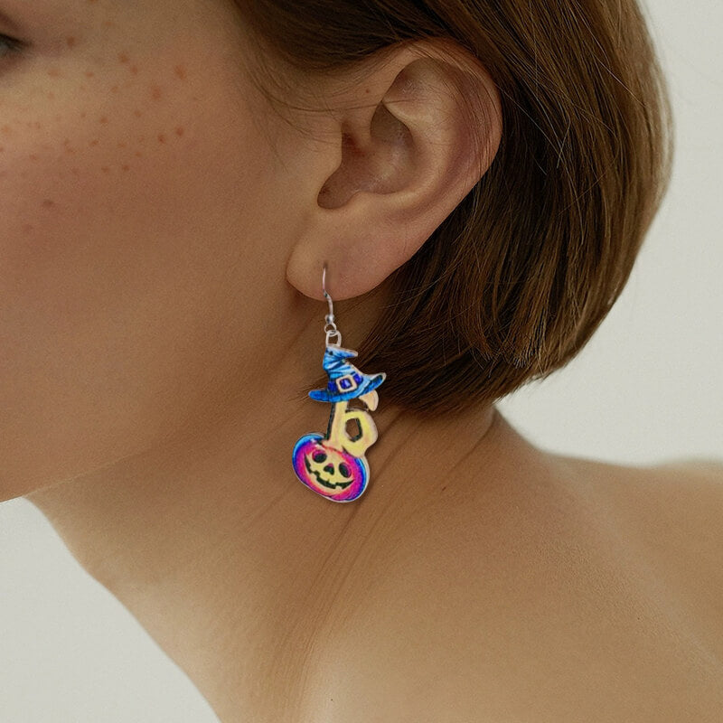 Flame Pumpkin Wood Halloween Earrings