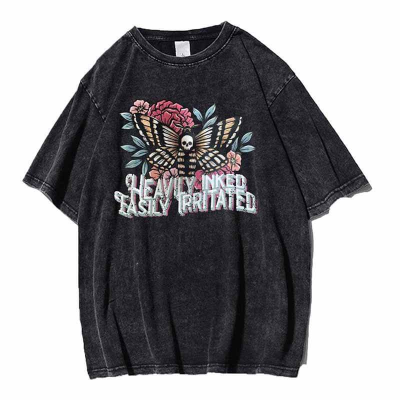 Floral Moth Heavily Inked Gothic T-shirt