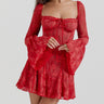 Floral Pattern Lace Tie Front Mini Dress