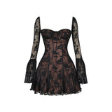 Floral Pattern Lace Tie Front Mini Dress